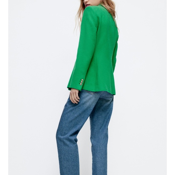 NWT ZARA BALMAIN STYLE TEXTURED BLAZER GOLD BUTTONS M GREEN - Picture 3 of 7